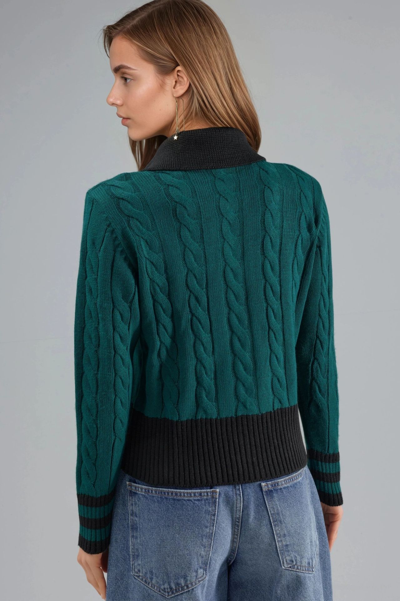 MY FASHION Polo Neck Zippered Cardigan 3