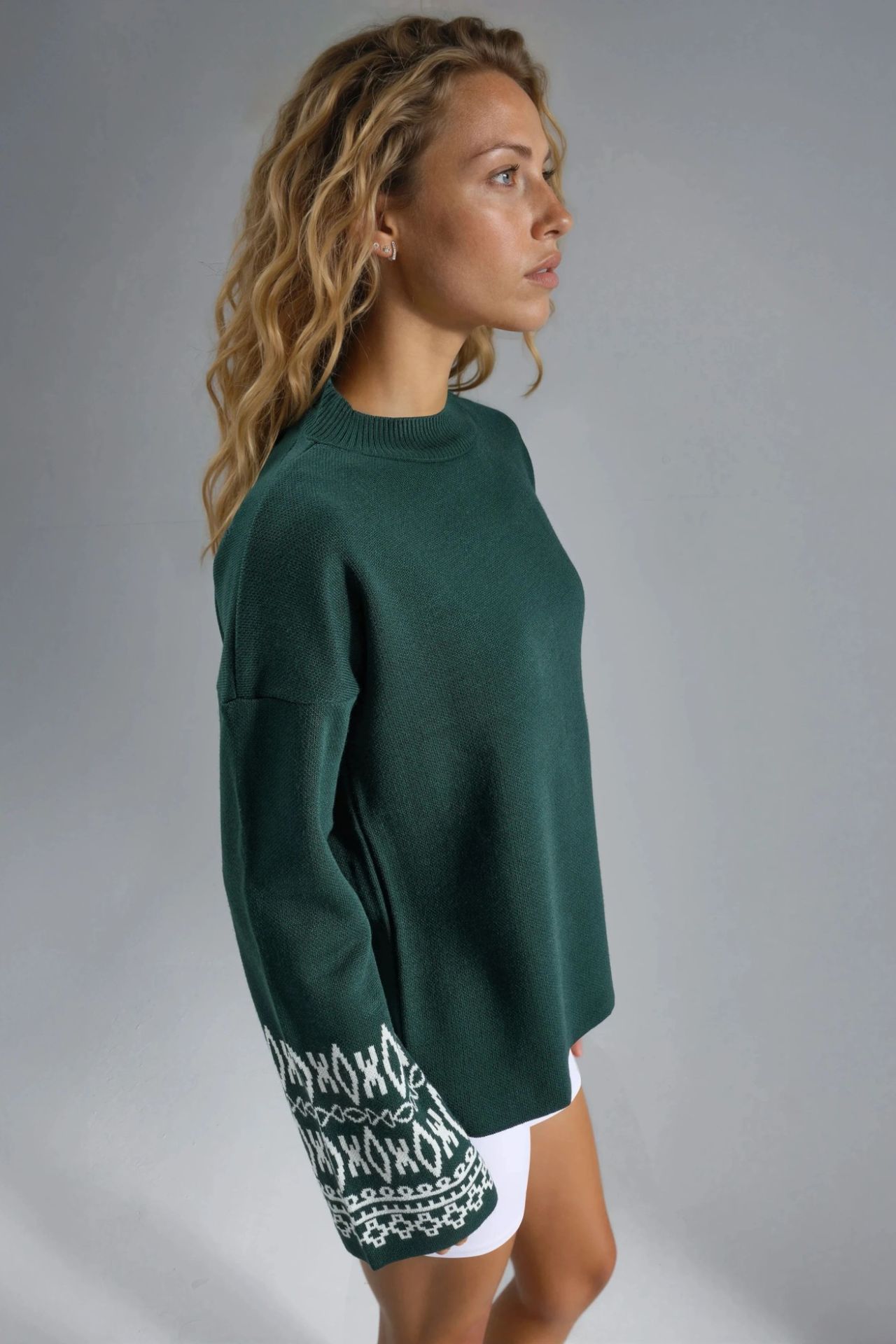 MY FASHION Crew Neck Jacquard Knit Sweater 2