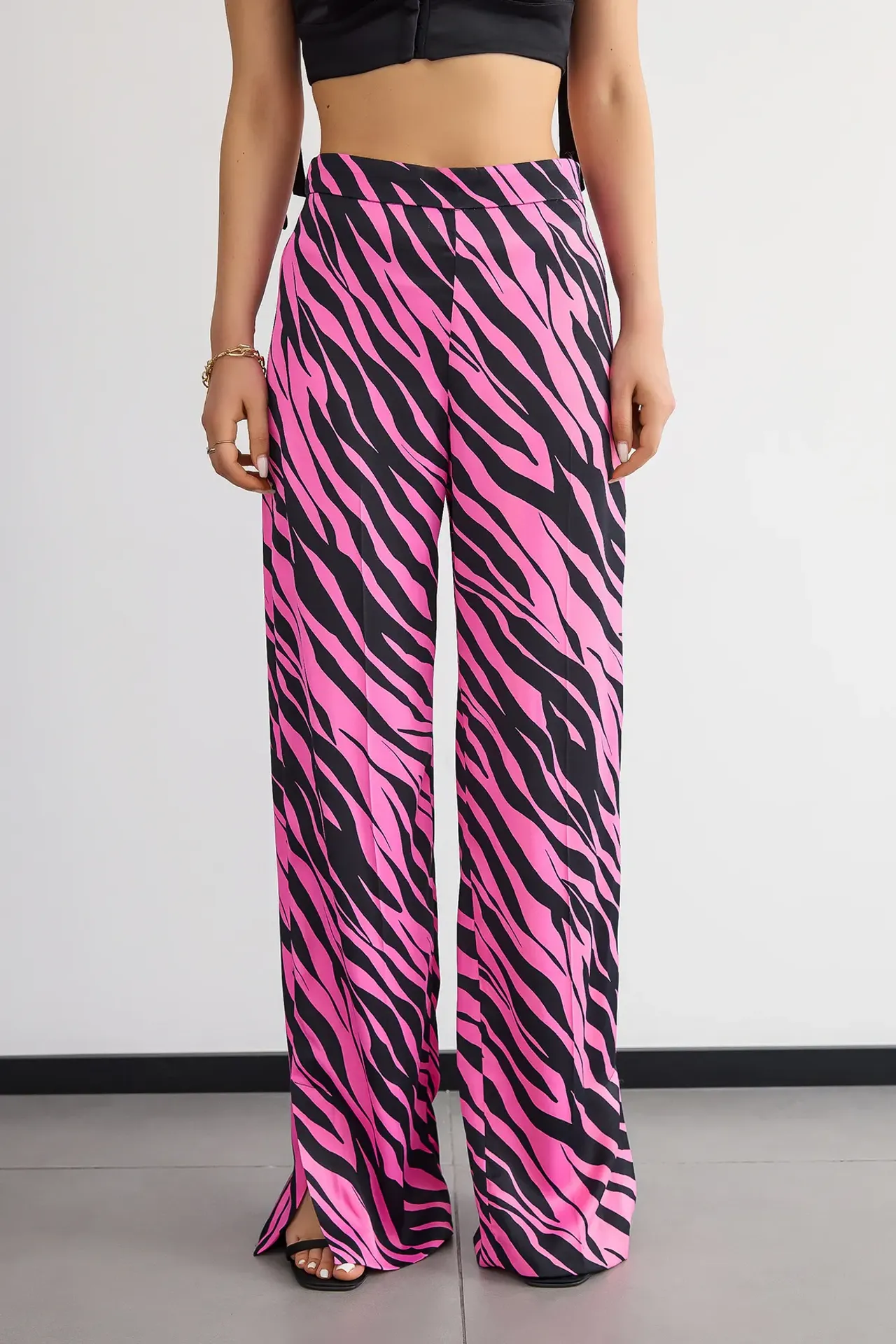 Textured Animal Printed High Waist Trousers