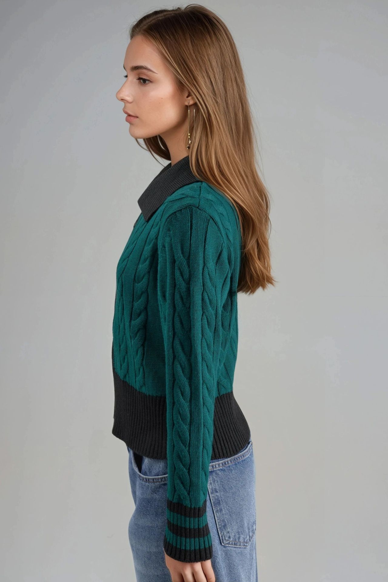 MY FASHION Polo Neck Zippered Cardigan 2