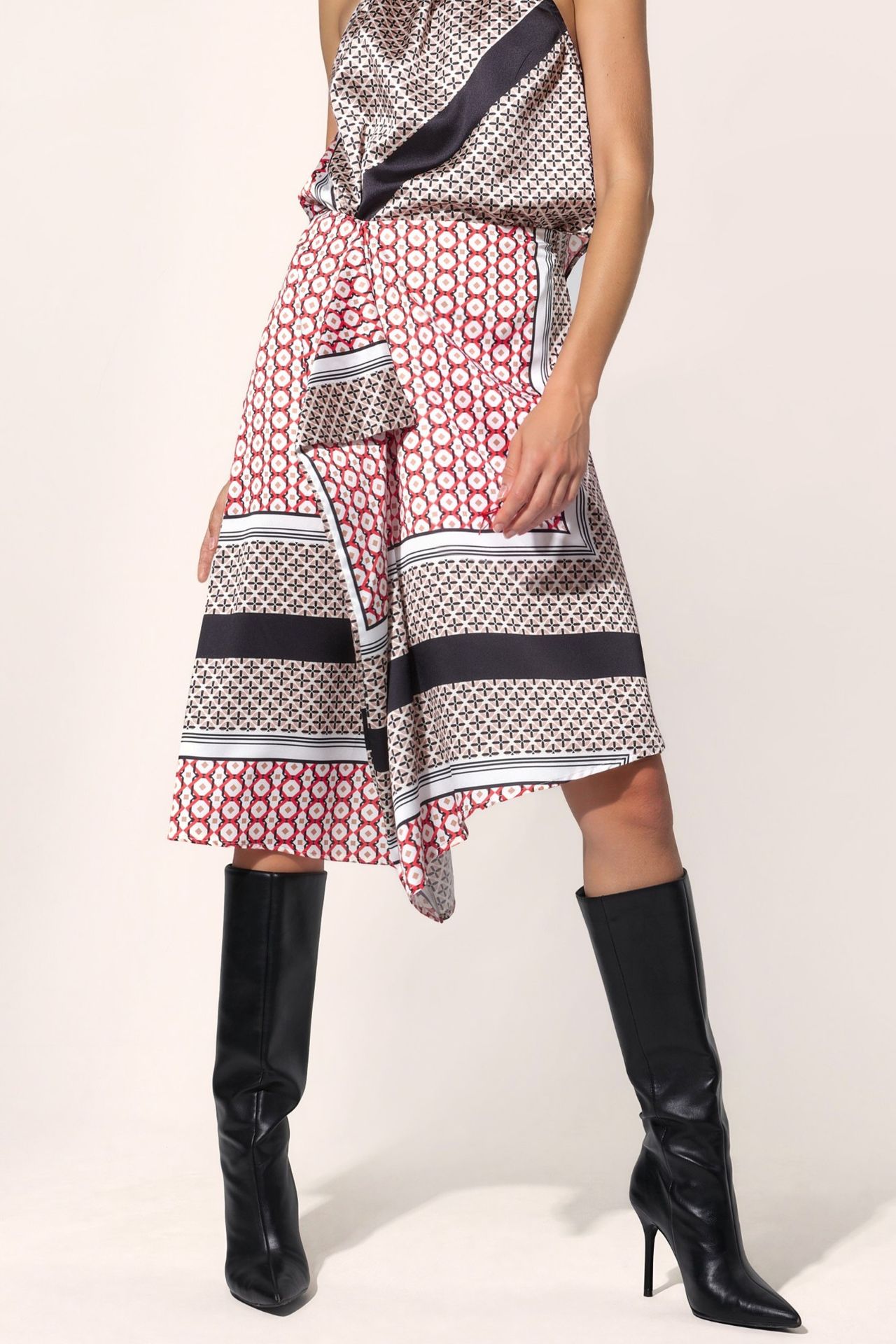 Patterned Satin Midi Skirt 1