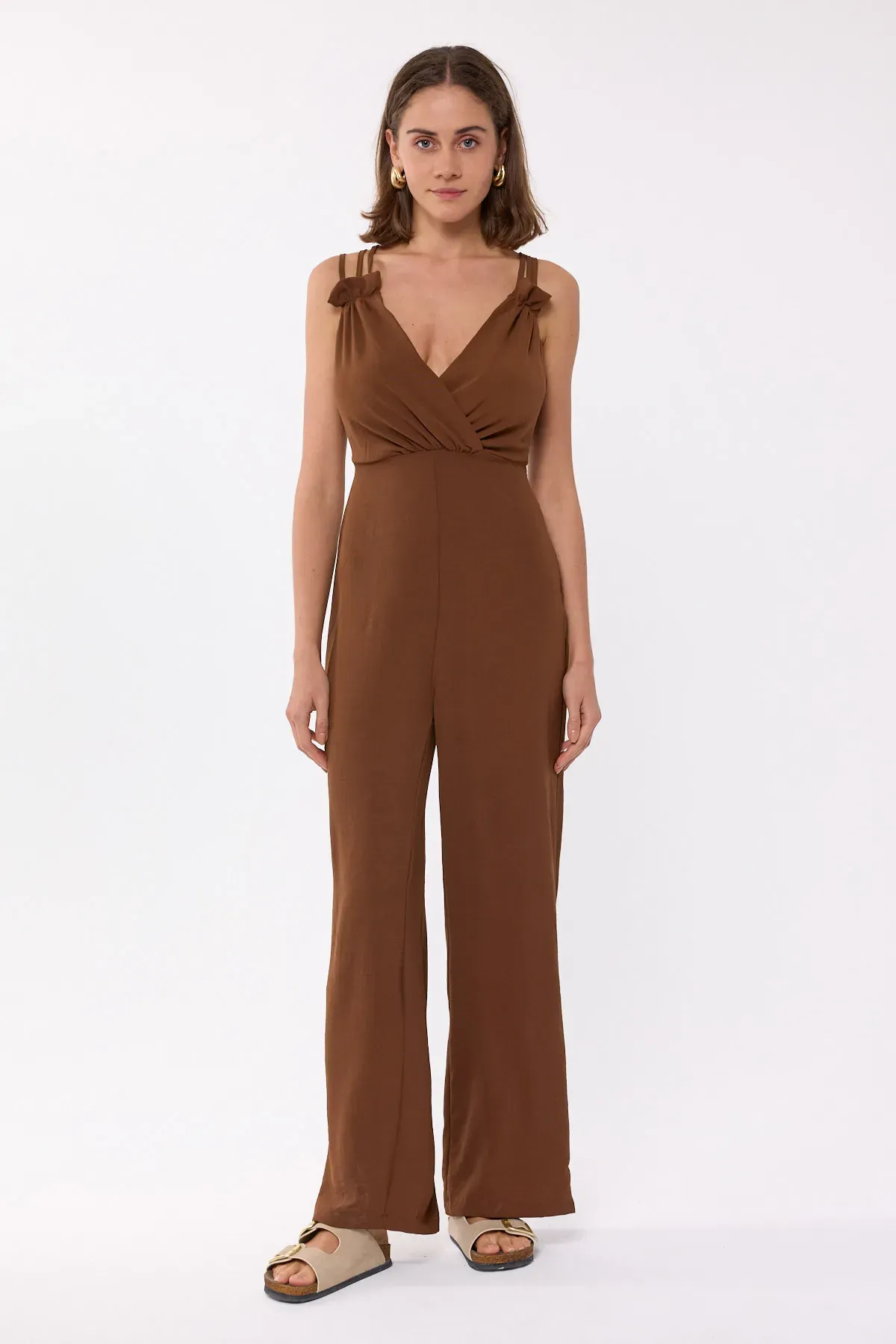 V Neck Wide-Leg Jumpsuit with Tie Detail 2