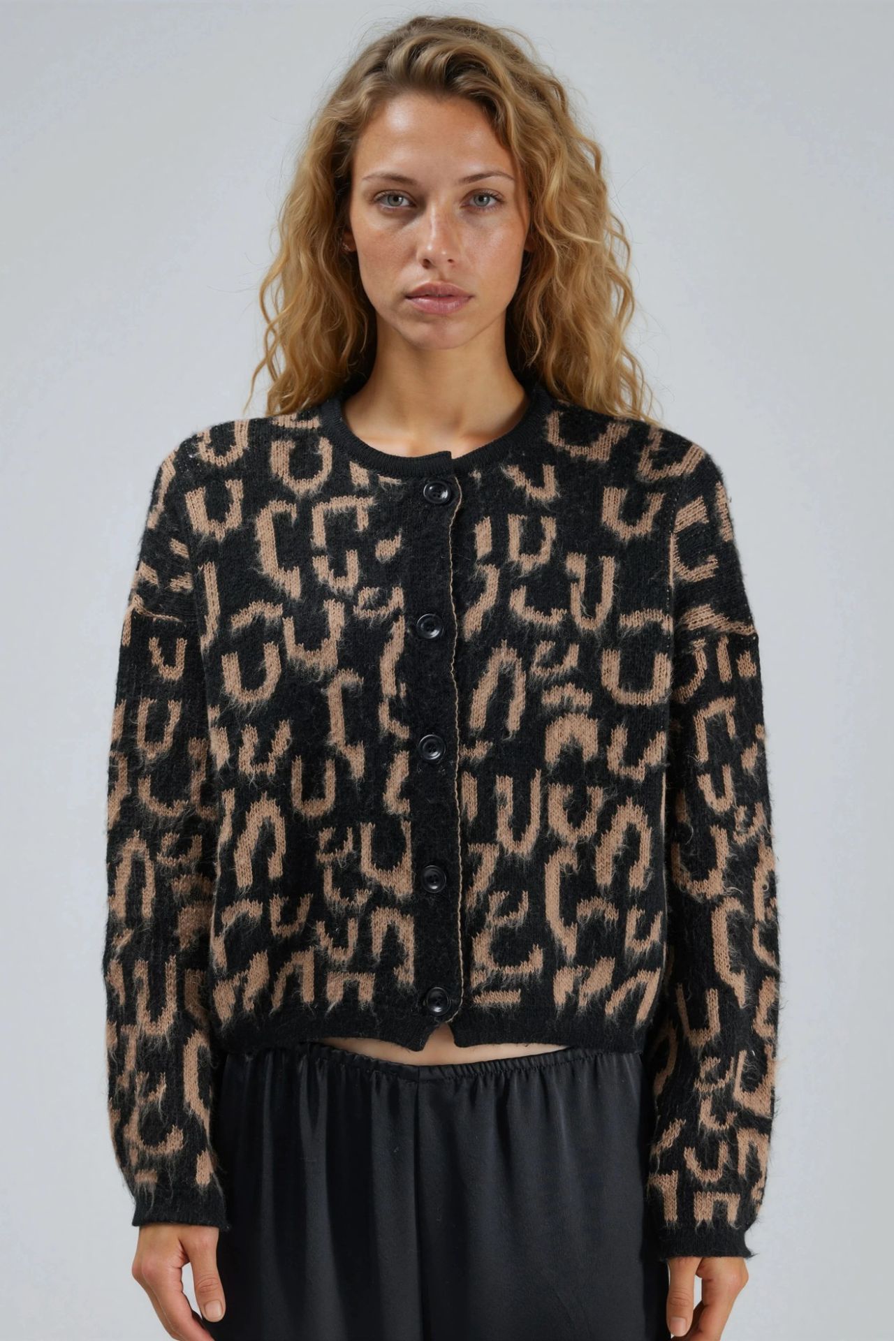 MY FASHION Jacquard  Long Sleeve Buttoned Cardigan