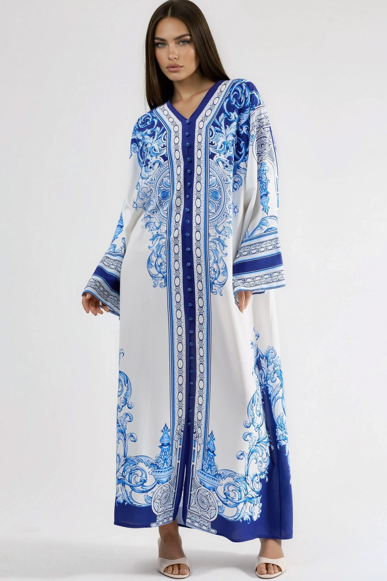 MSN Printed V-Neck Button-Front Maxi Dress 1