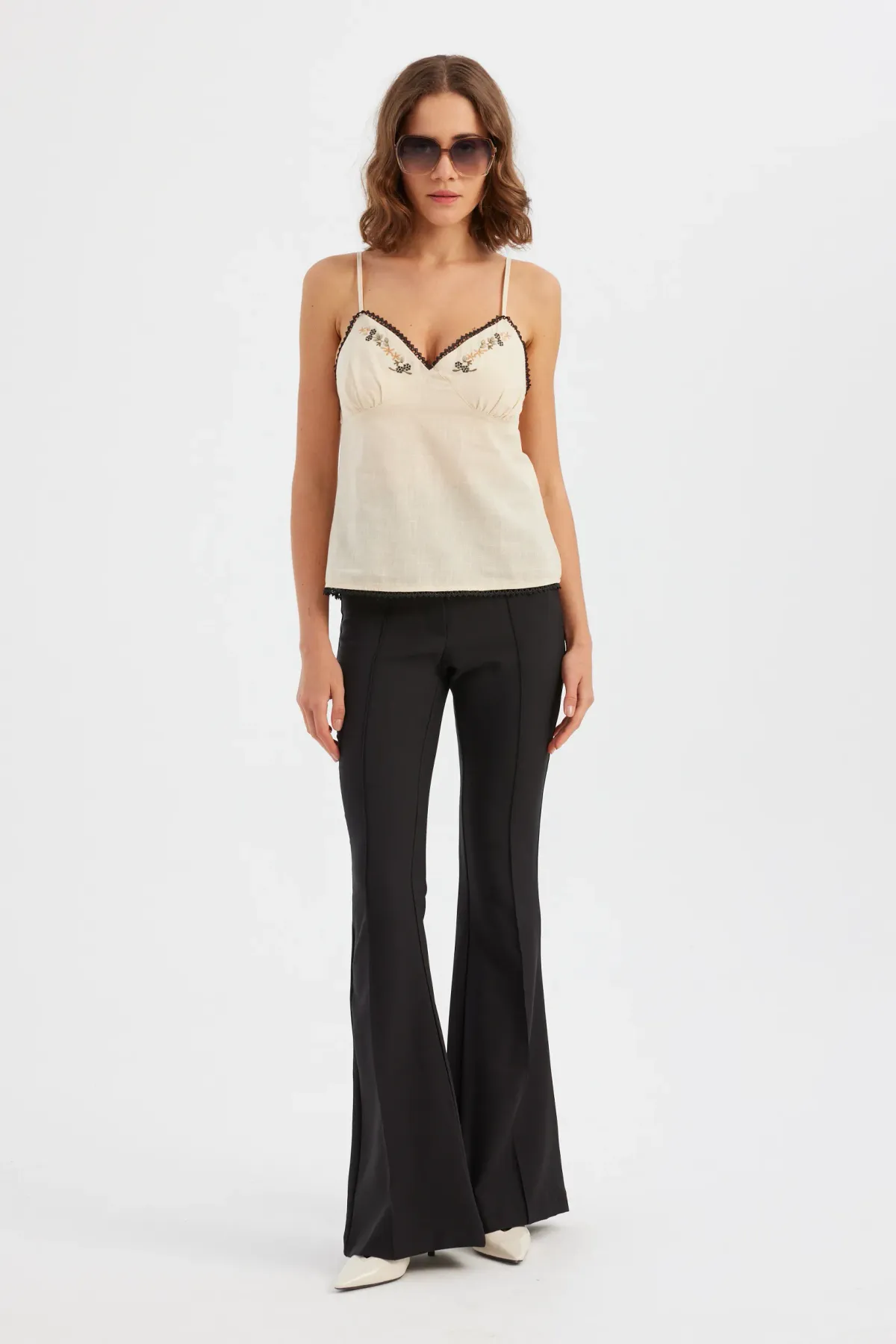 Embroidered V-Neck Sleeveless Cotton Top 1