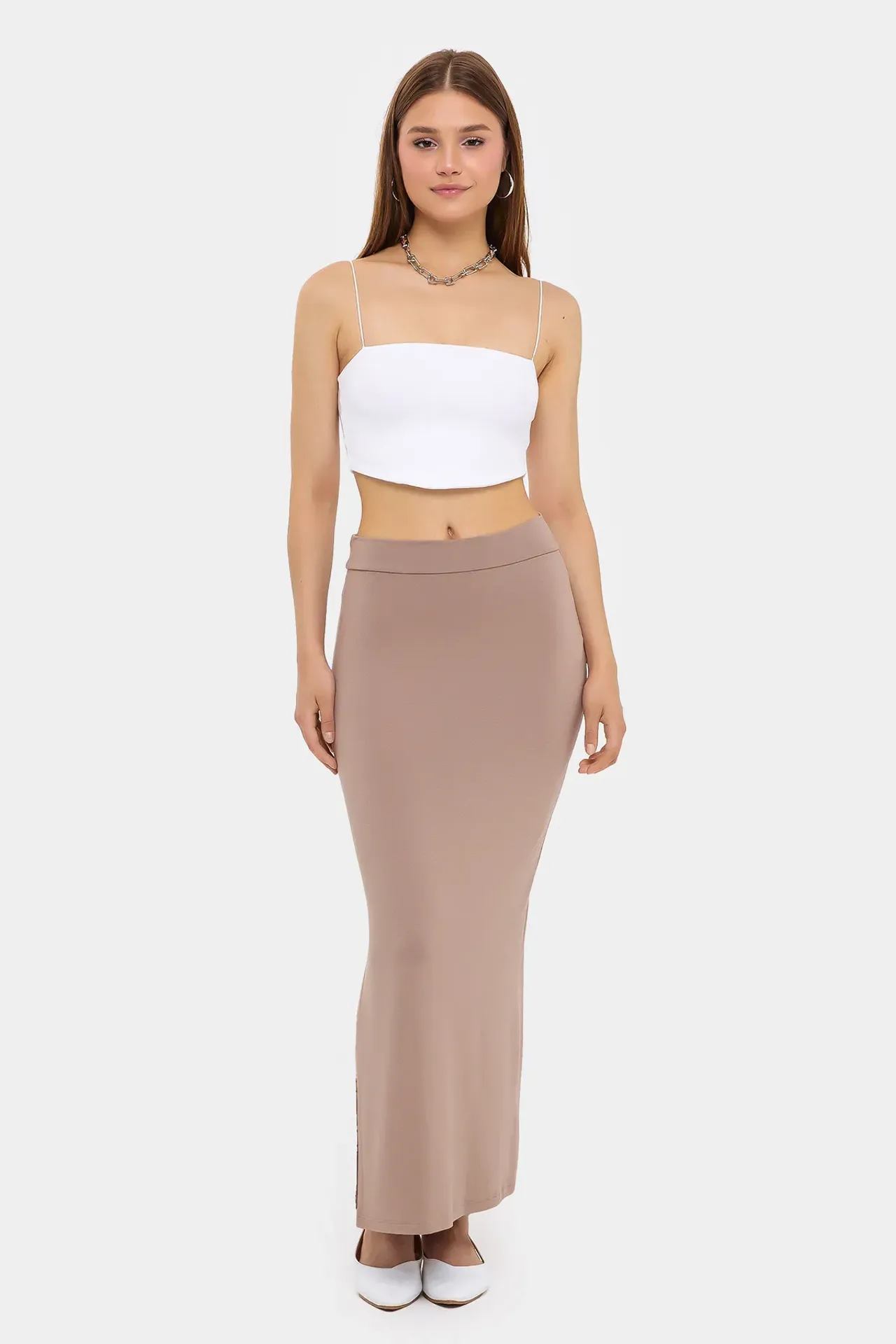 High-Waist Side-Slit Woven Skirt