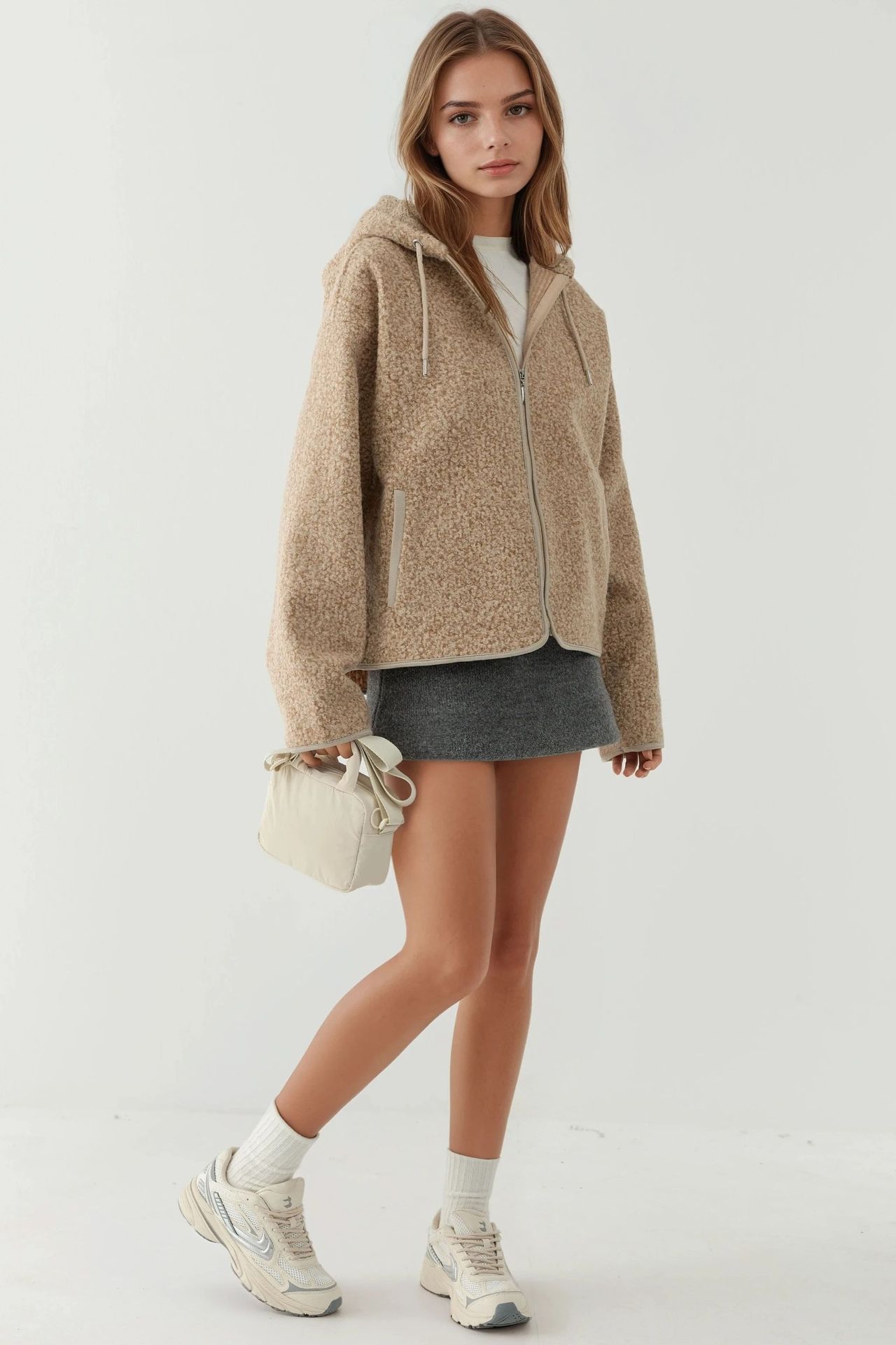 Textured Full Zip Comfort Fit Hooded Jacket