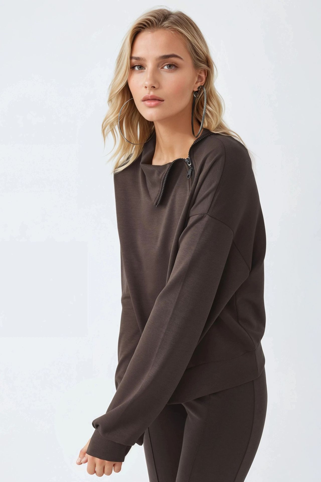 BUSEM Relaxed Fit Zipper Collar Sweatshirt 2