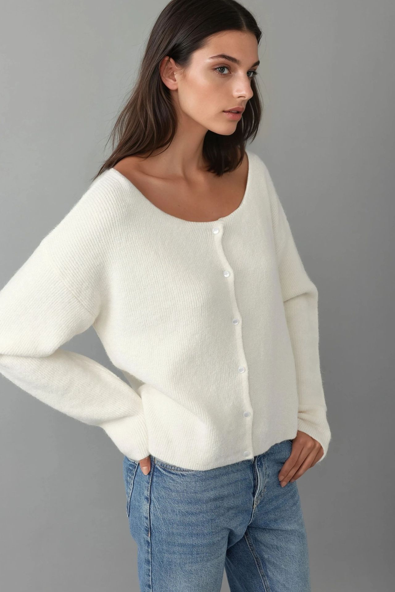 Ultra Soft Crew Neck Buttoned Dual-use Cardigan 5