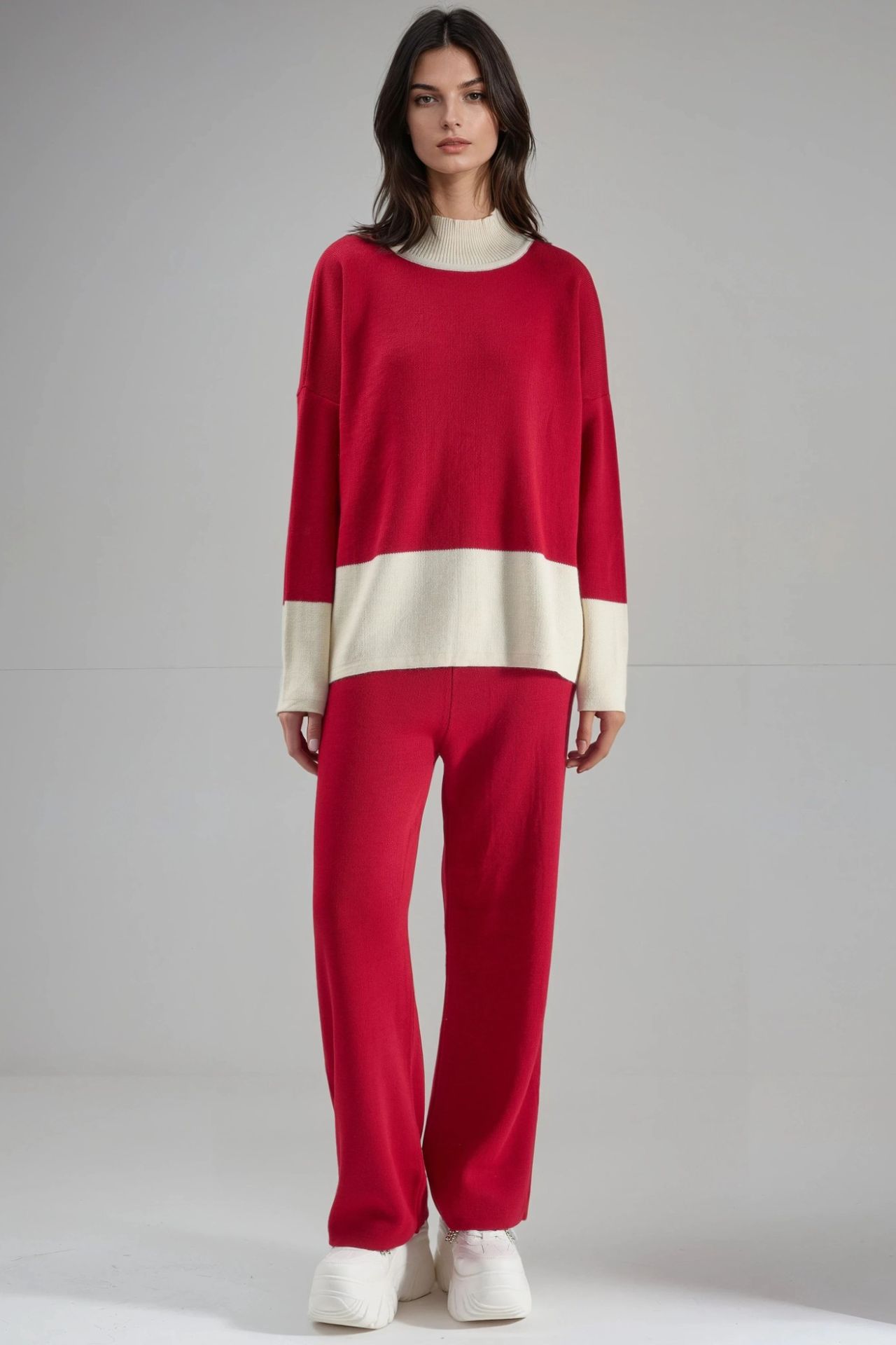 MY FASHION Ribbed Knit Co-Ord Set with Half Turtleneck 1