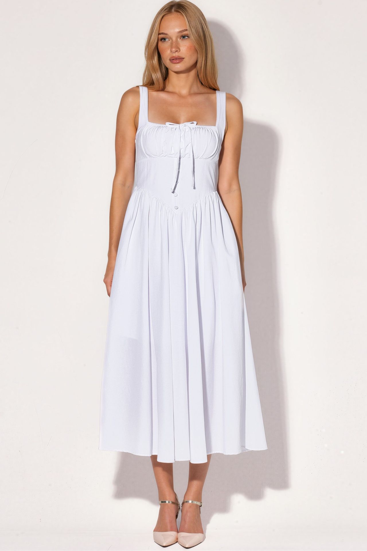 BUSEM Midi Dress with Square Collar and Button Detail 1