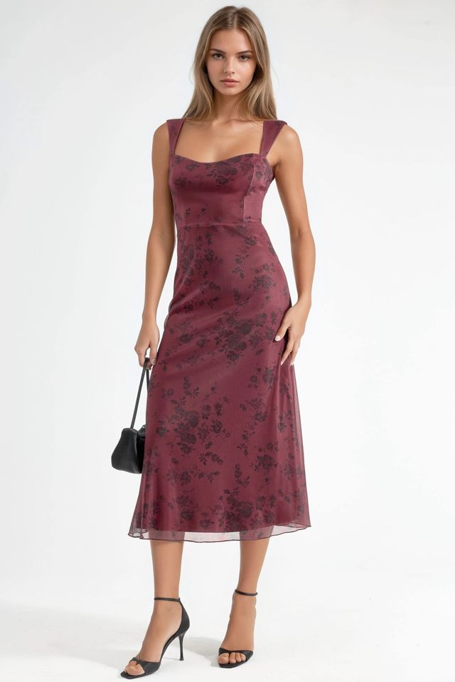 Flowering Heart Collar Midi Dress