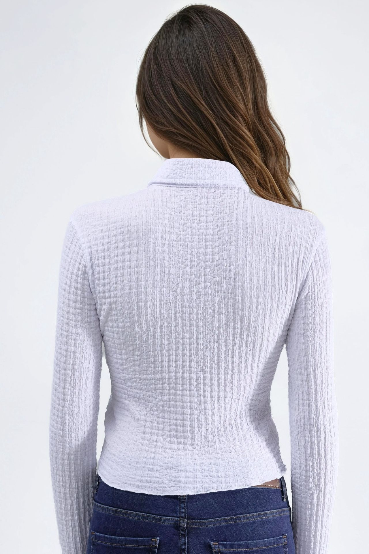 Textured Fitted Long Sleeve Shirt with Button Closure 4