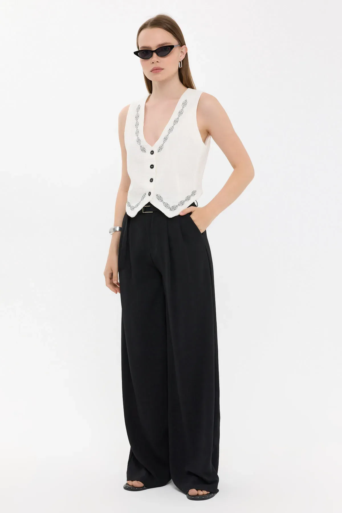 Abstract Print Sleeveless V-Neck Waistcoat 2