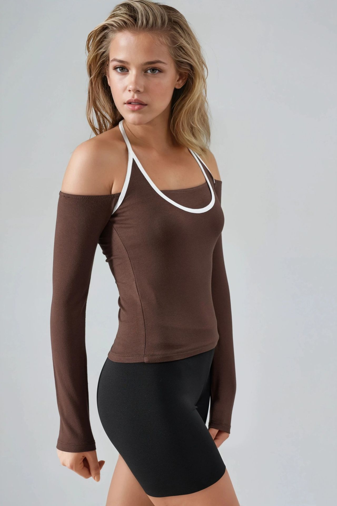 BUSEM Slim Fit Knitted Blouse with U Collar and Contrast Binding 4