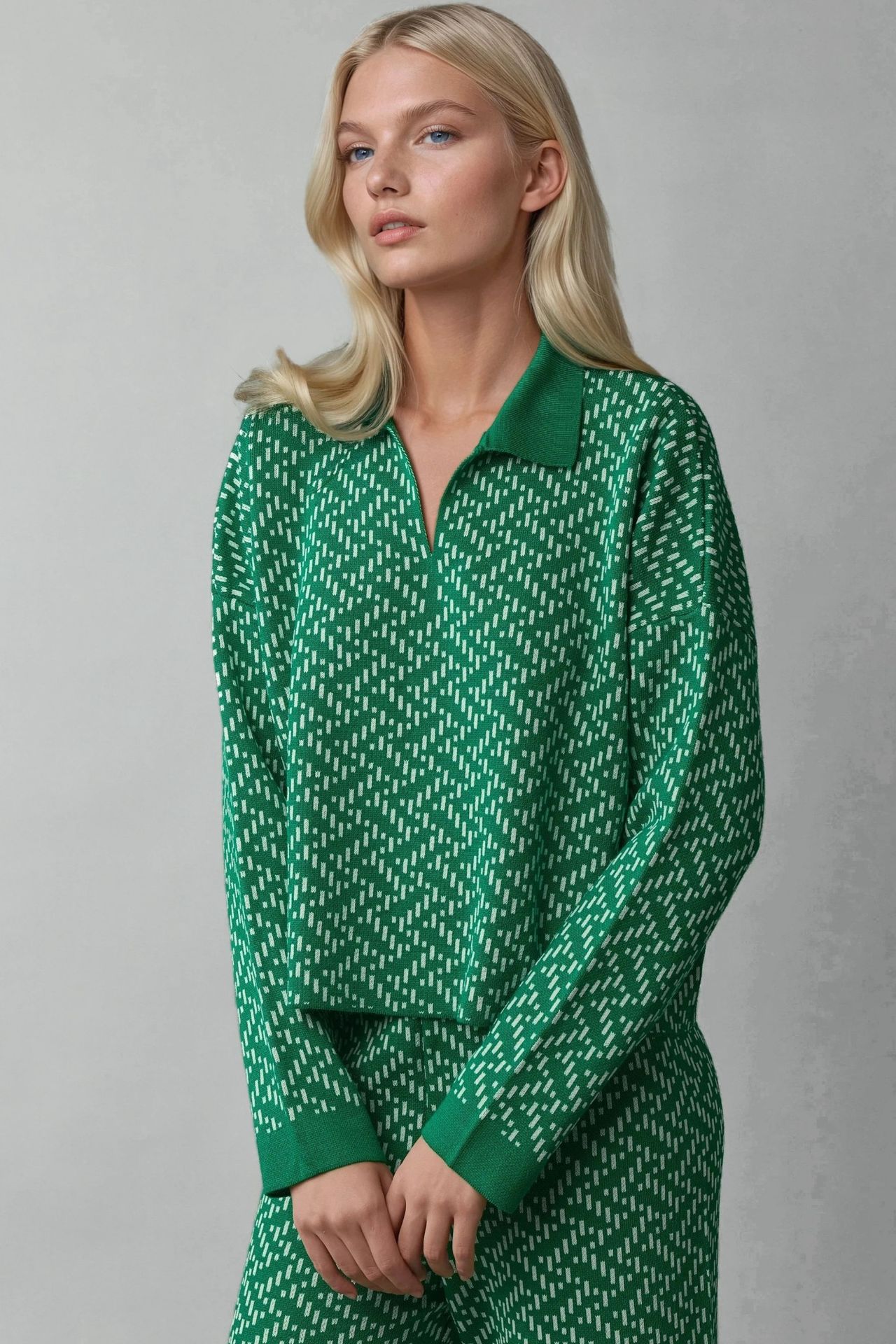 MY FASHION Patterned Knitwear Polo Sweater 1