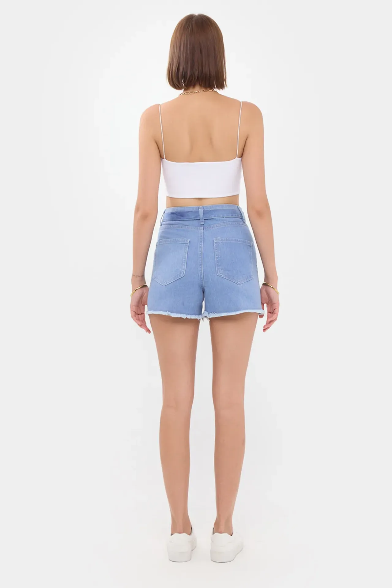 High-Waist Denim Mini Shorts with Seamless Hem