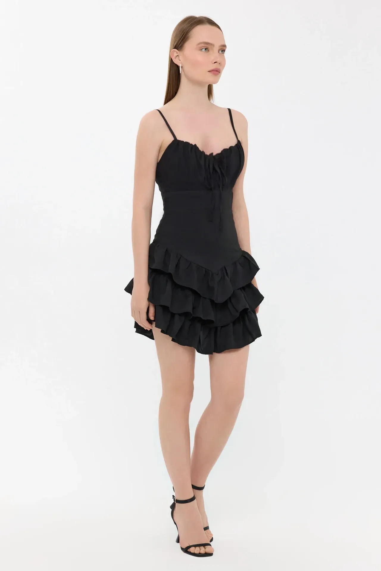 Tiered Ruffled Mini Dress with Sweetheart Neckline