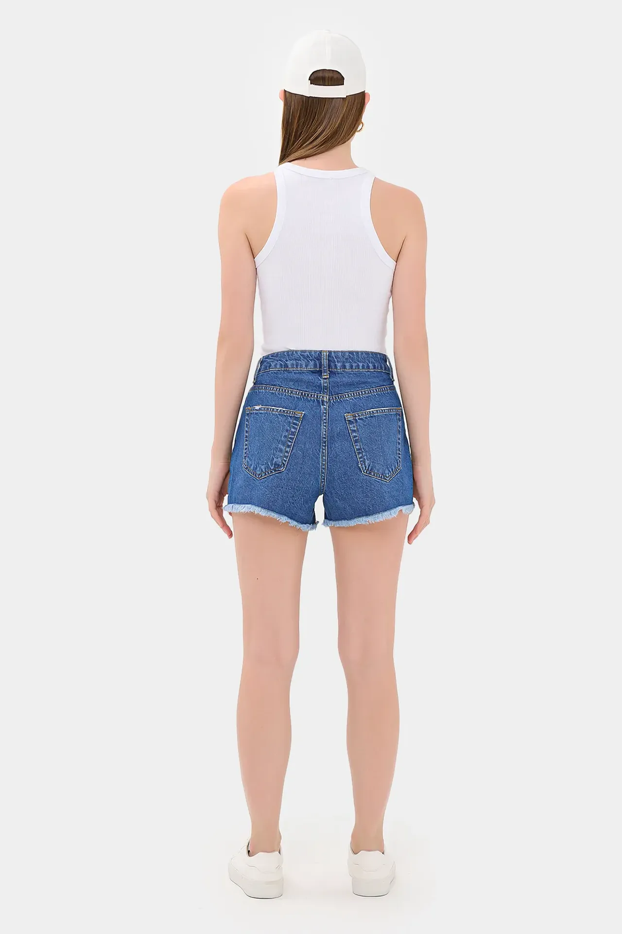 High-Waist Ripped Denim Shorts