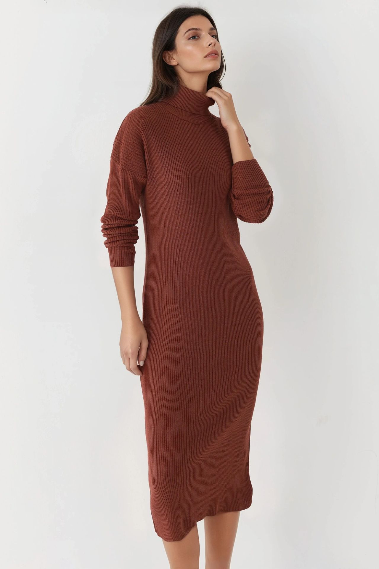 MY FASHION Ribbed Turtleneck Bodycon Knit Dress 3