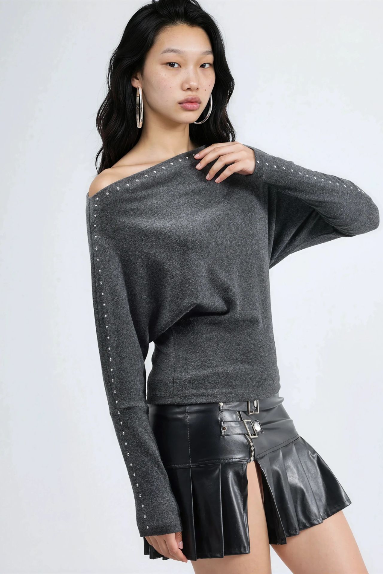 BUSEM Boat Neck Blouse with Stone Accessory 4