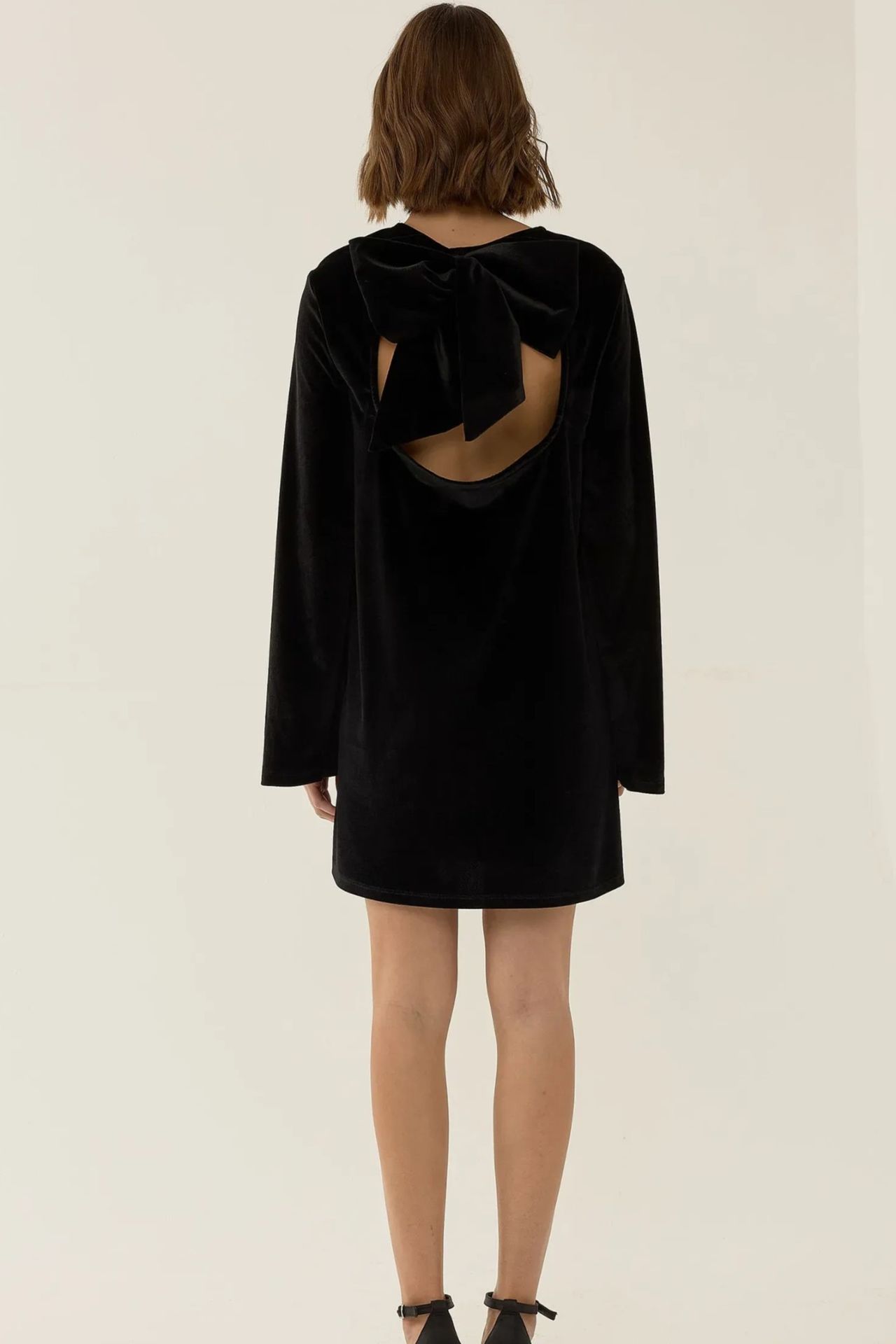 Open Back Bow Detail Velvet Mini Dress 2