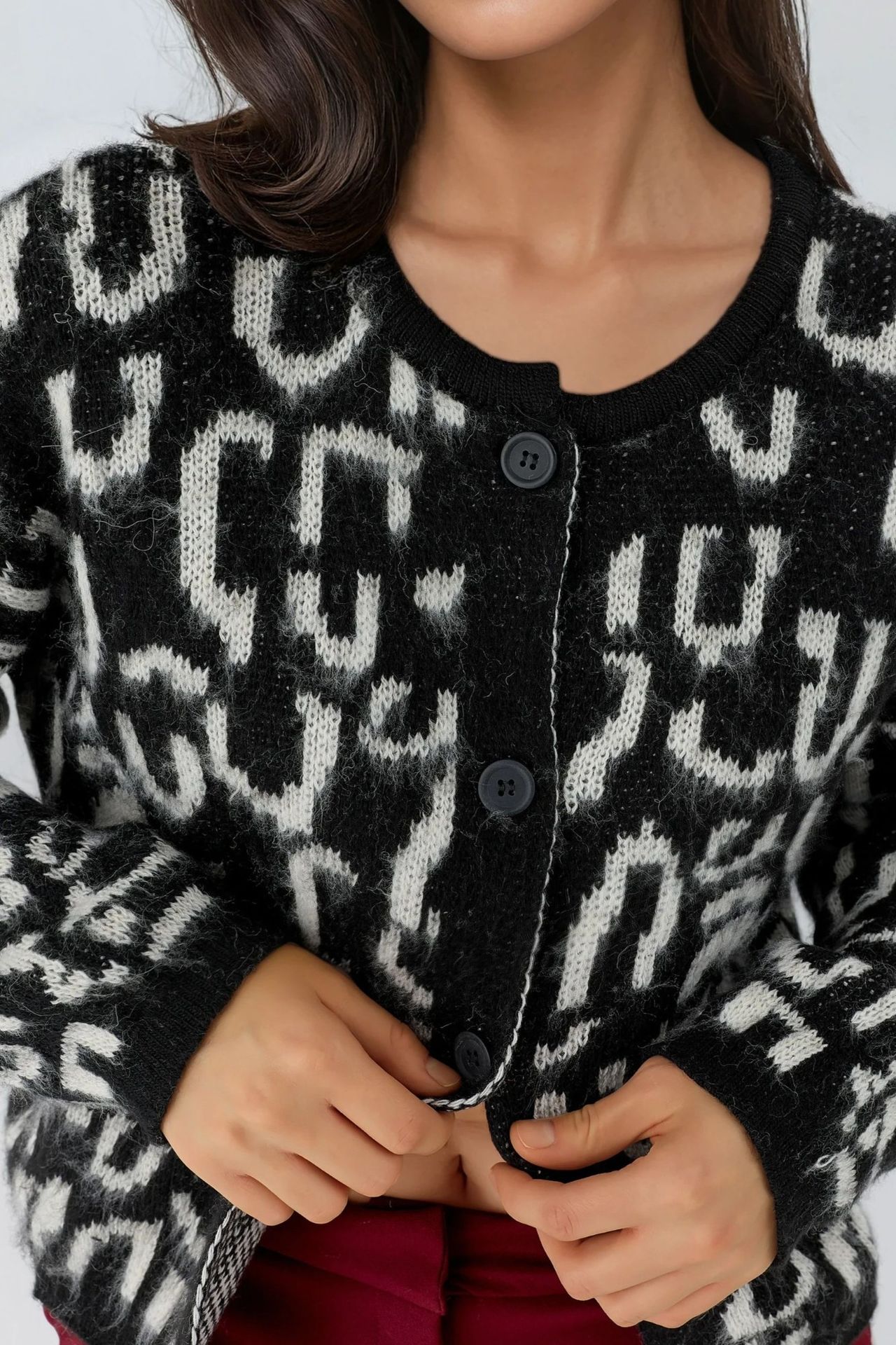MY FASHION Jacquard  Long Sleeve Buttoned Cardigan 5