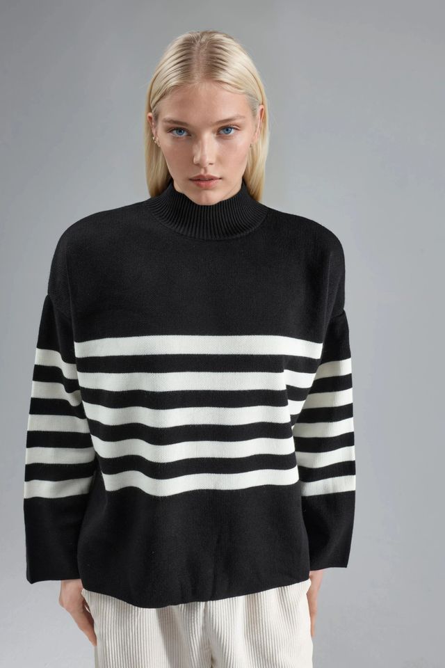 MY FASHION Oversized Striped Turtleneck Sweater