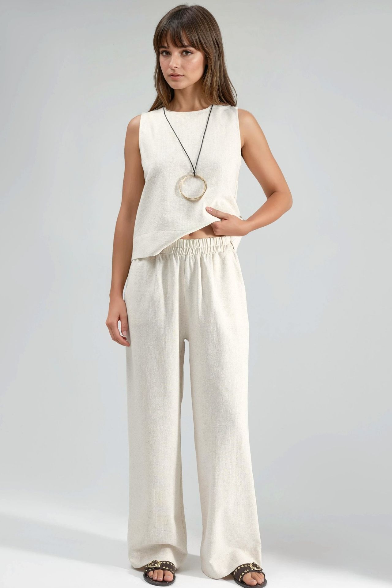 Linen Sleeveless Blouse & Pocketed Pants Set 5