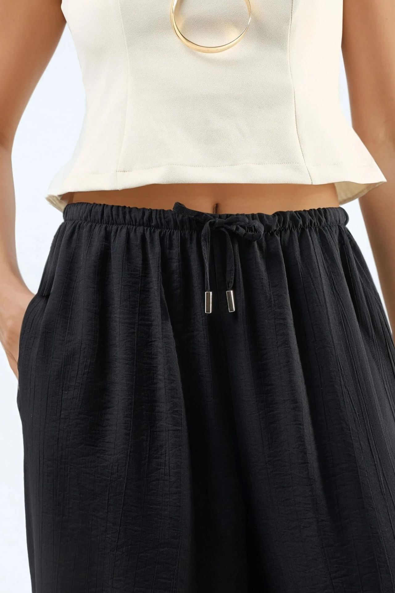 BUSEM Wide Leg Drawstring Waist Pants with Pockets 6