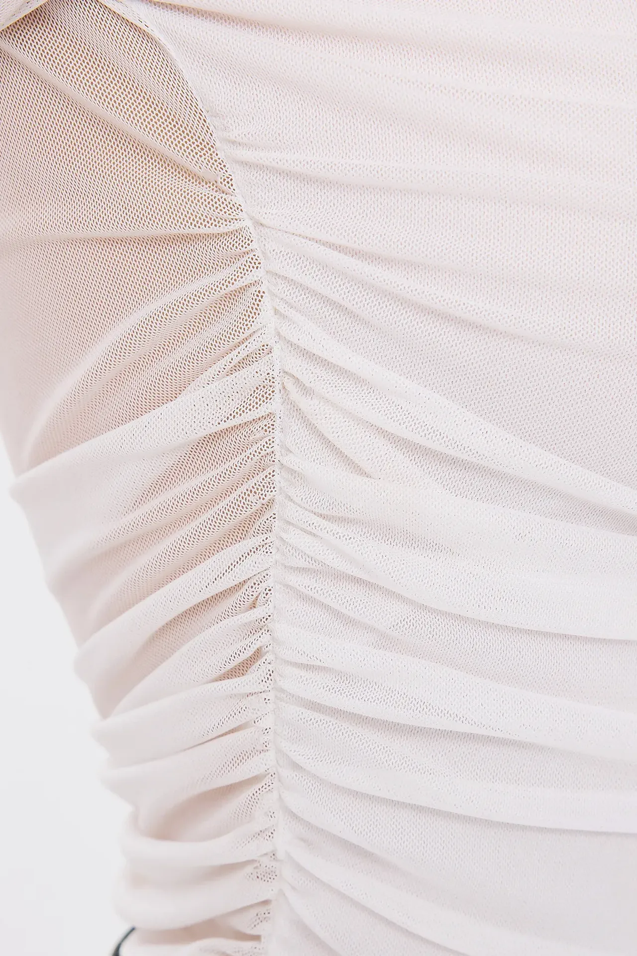 Mesh Cropped High-Neck Blouse with Ruched Detail
