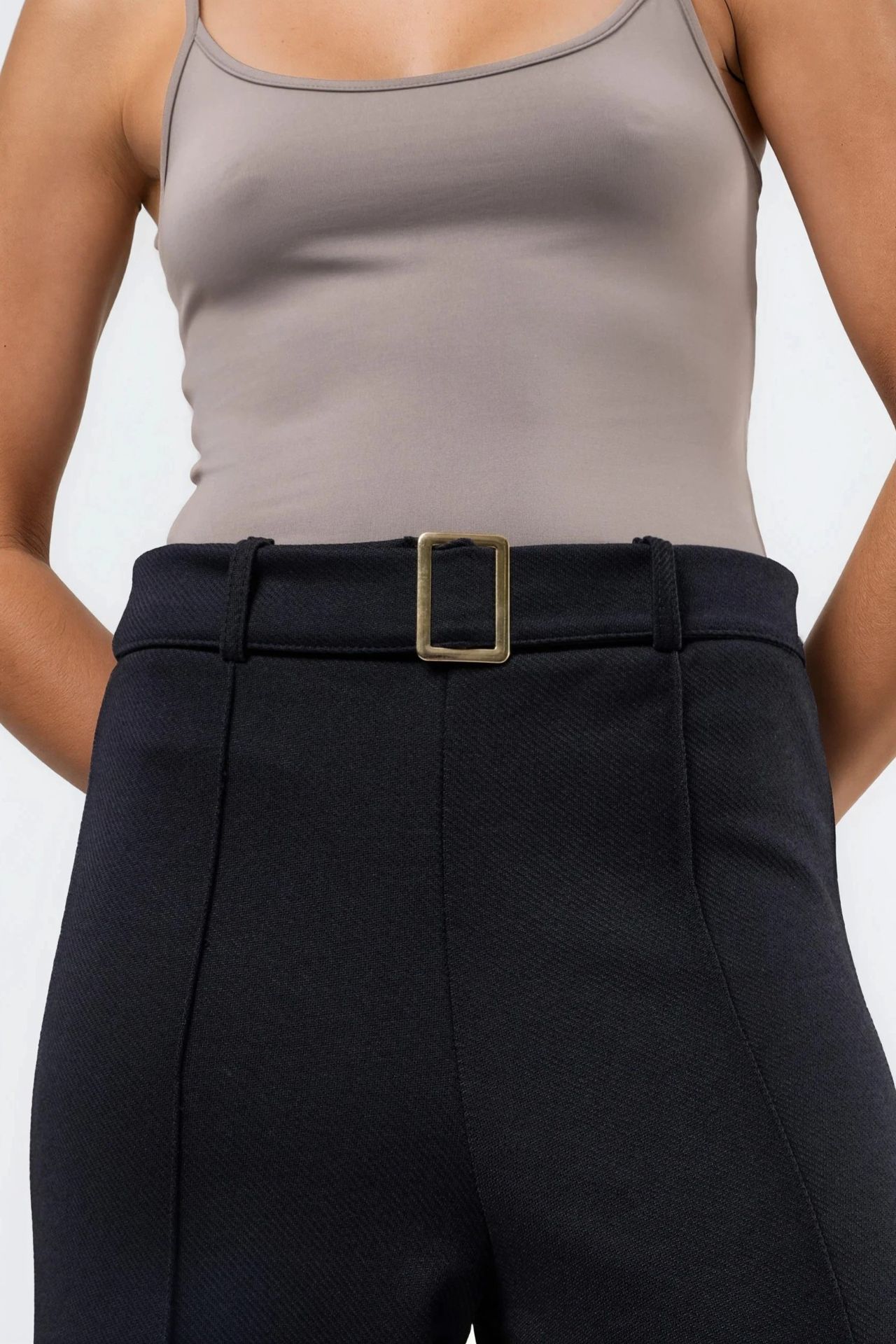 BUSEM High Waist Belted Straight Leg Pants