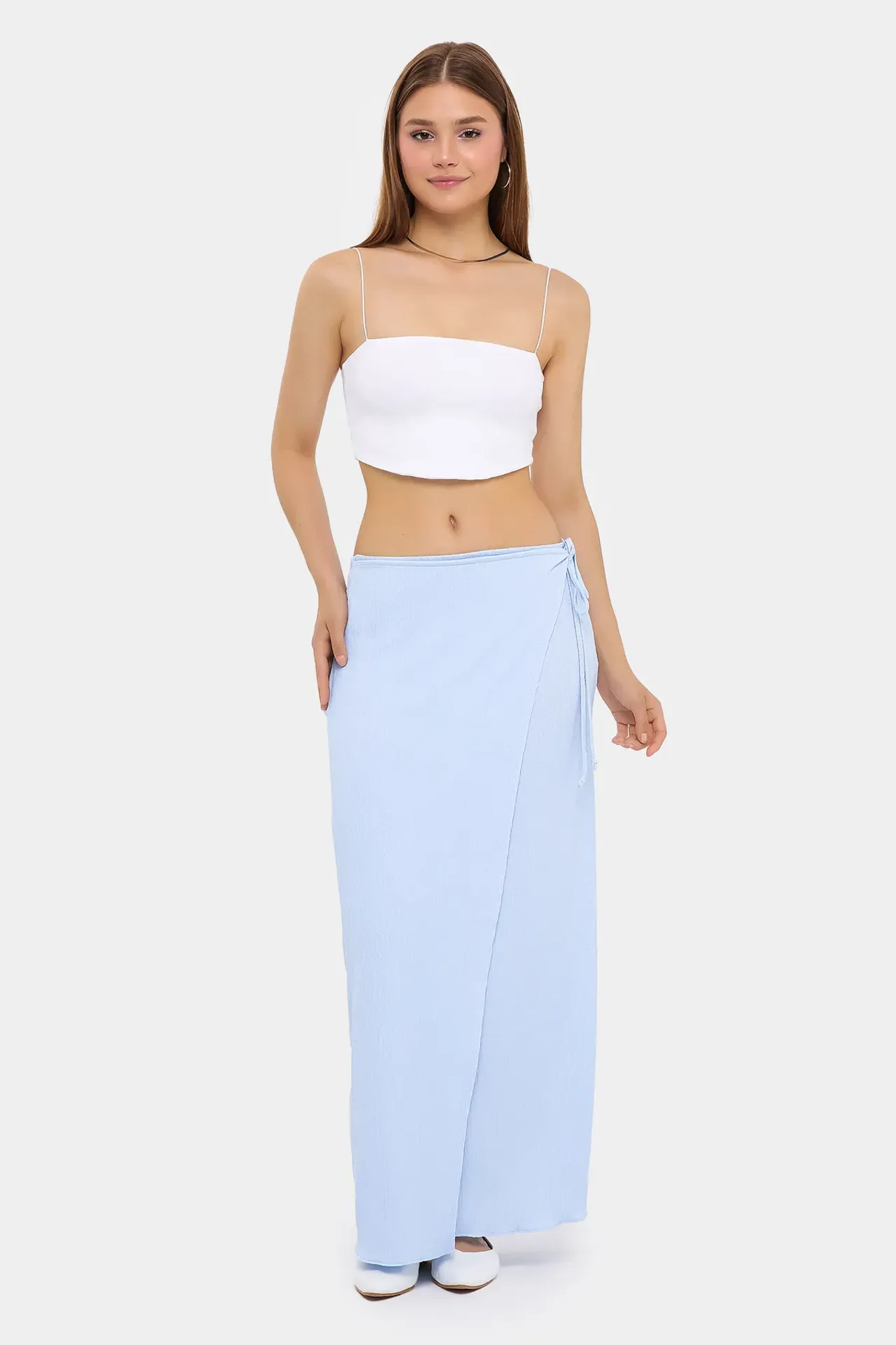 Twisted Fabric Mid-Rise Skirt with Tie Waist