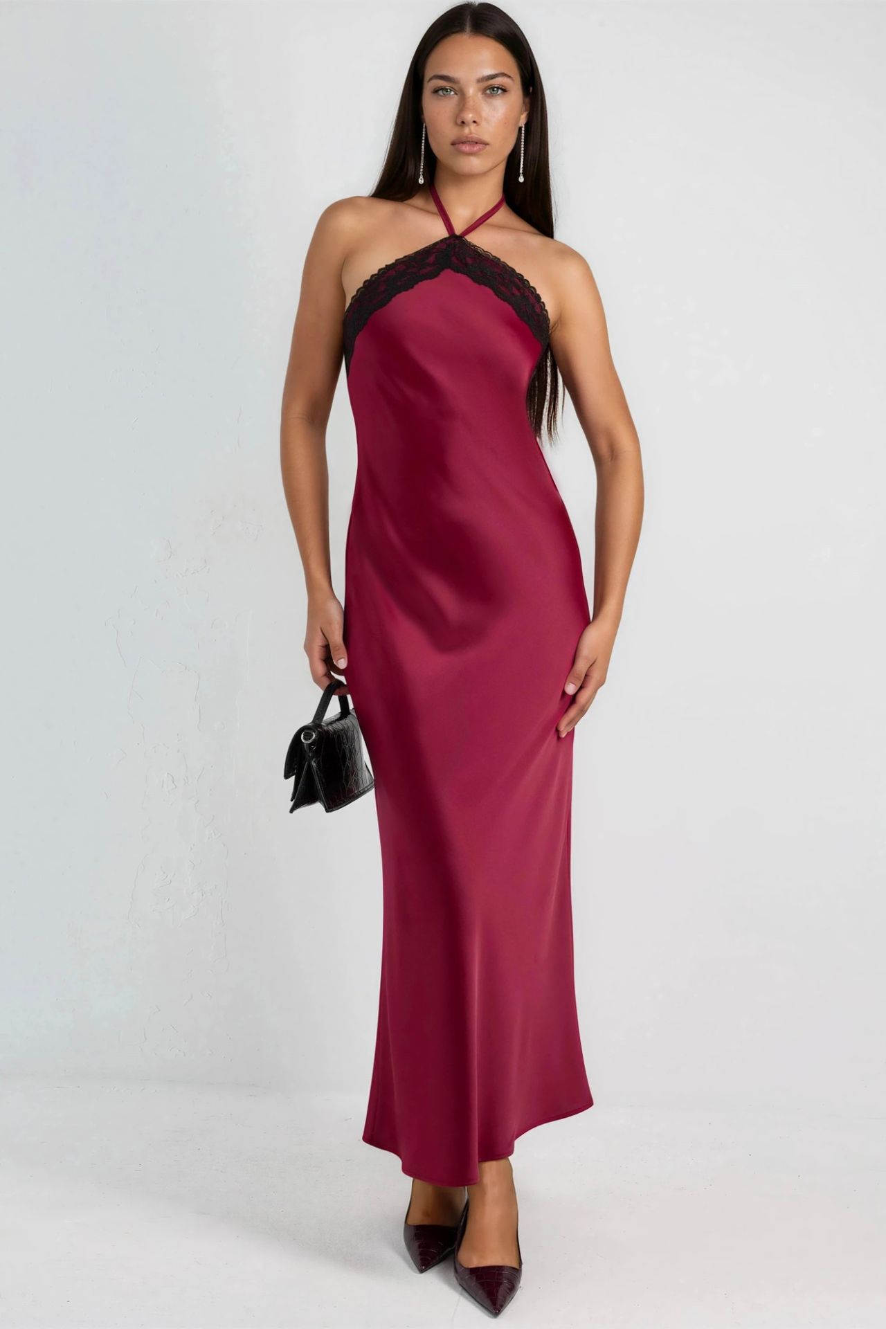 Maxi Dress with Halter Collar and Lace Detail 5