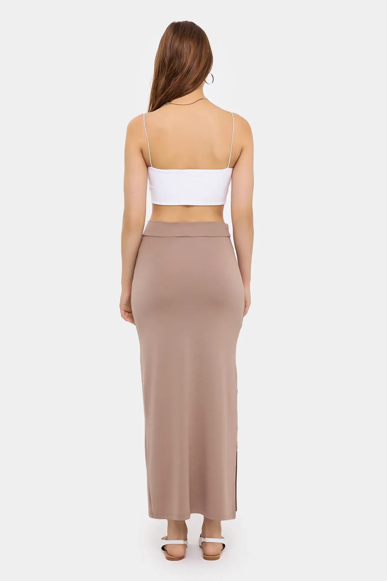 High-Waist Side-Slit Woven Skirt