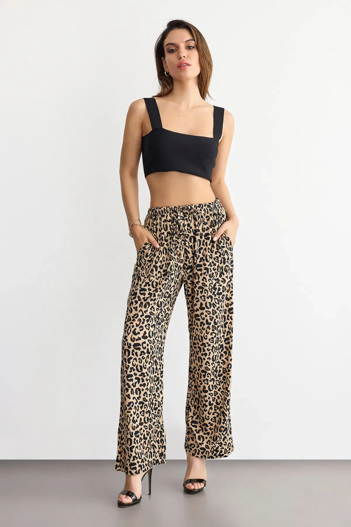 Animal Print Parachute Trousers with Drawstring 1