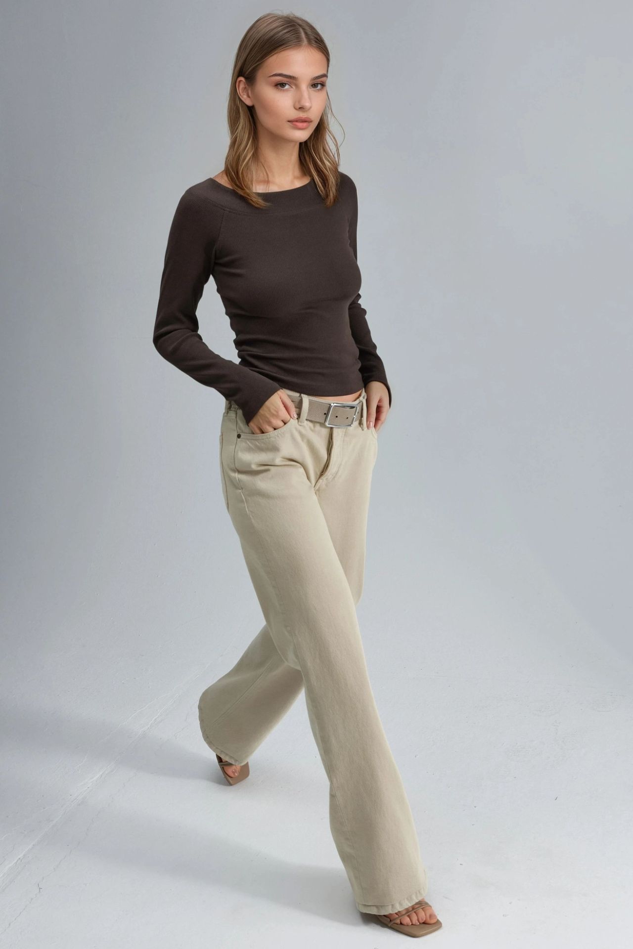 BUSEM Slim Fit Ribbed Boat Neck Blouse