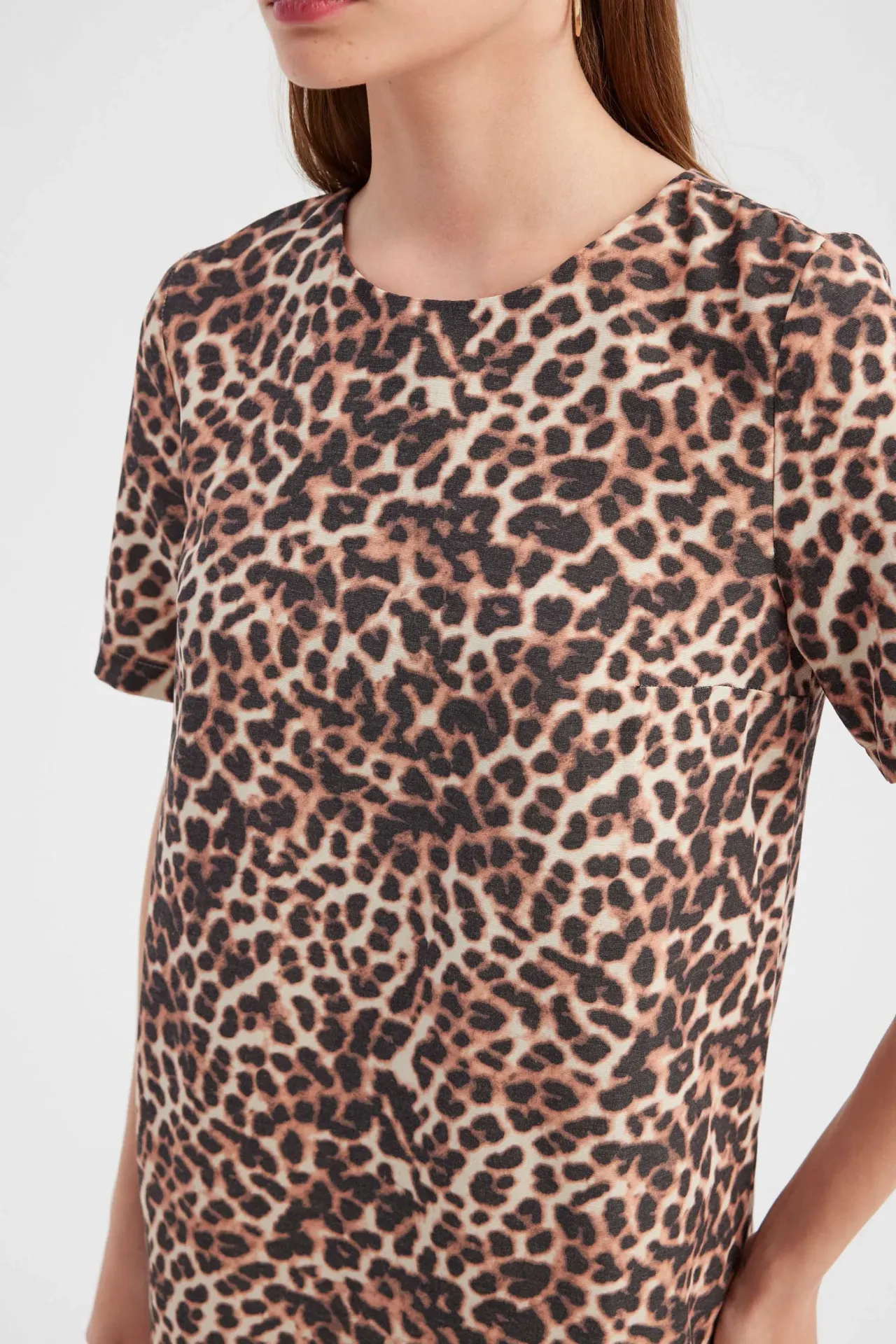 Animal Print Round Neck Mini Dress