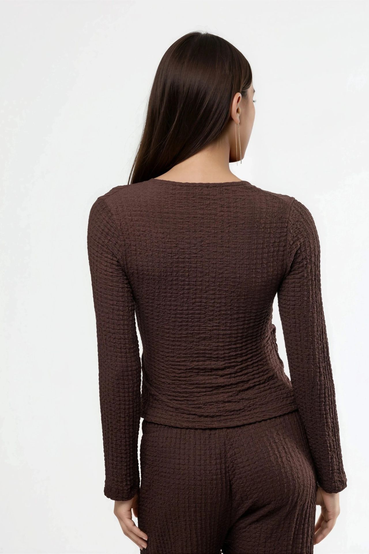 BUSEM Textured V-Neck Wrap Top with Belt 3