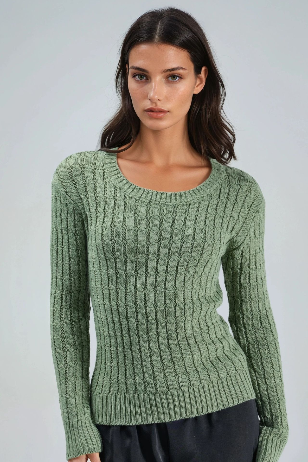 MY FASHION Boat Neck Cable Knit Sweater 7