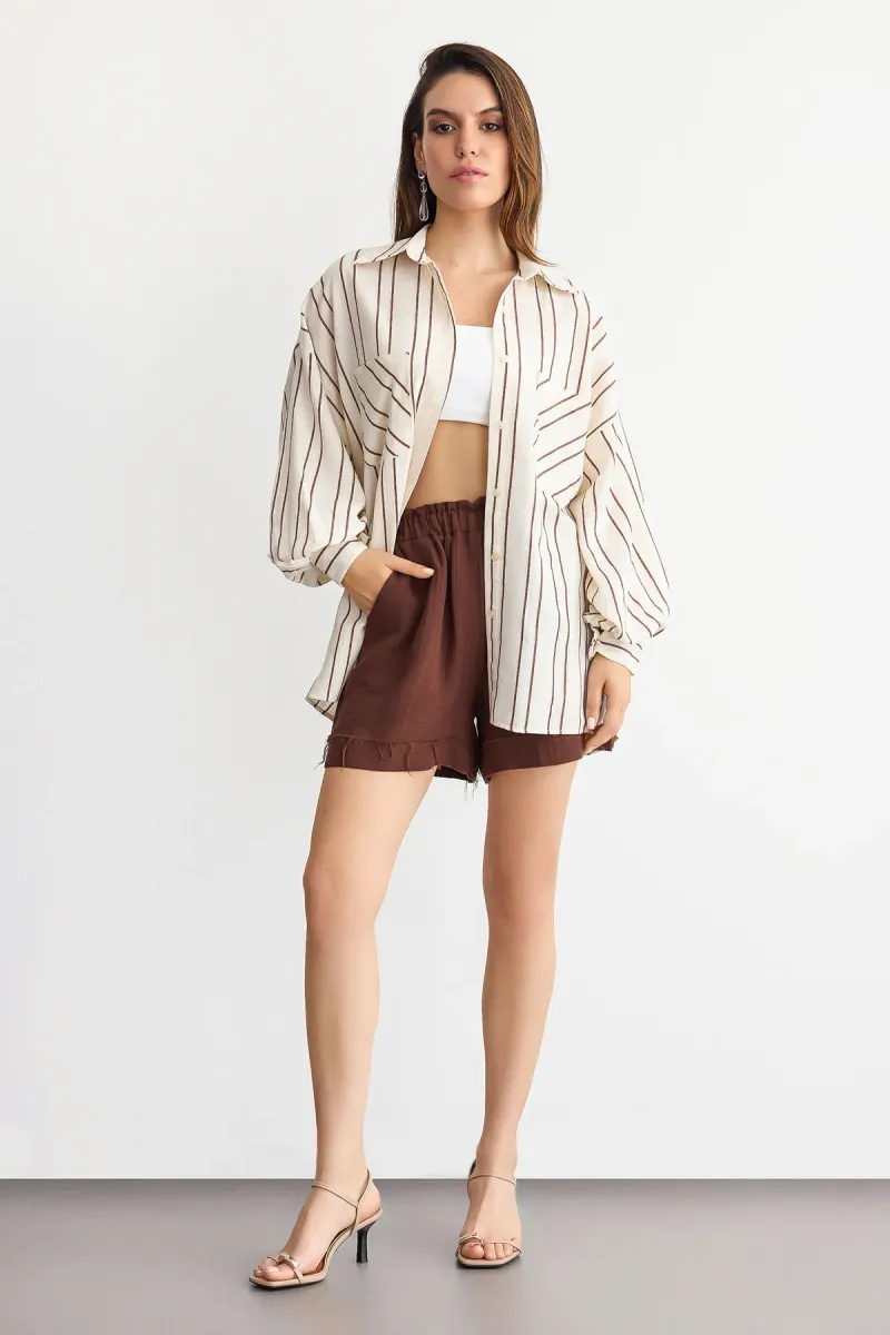 Striped Long-Sleeve Shirt with Shirt Collar and Pocket 2