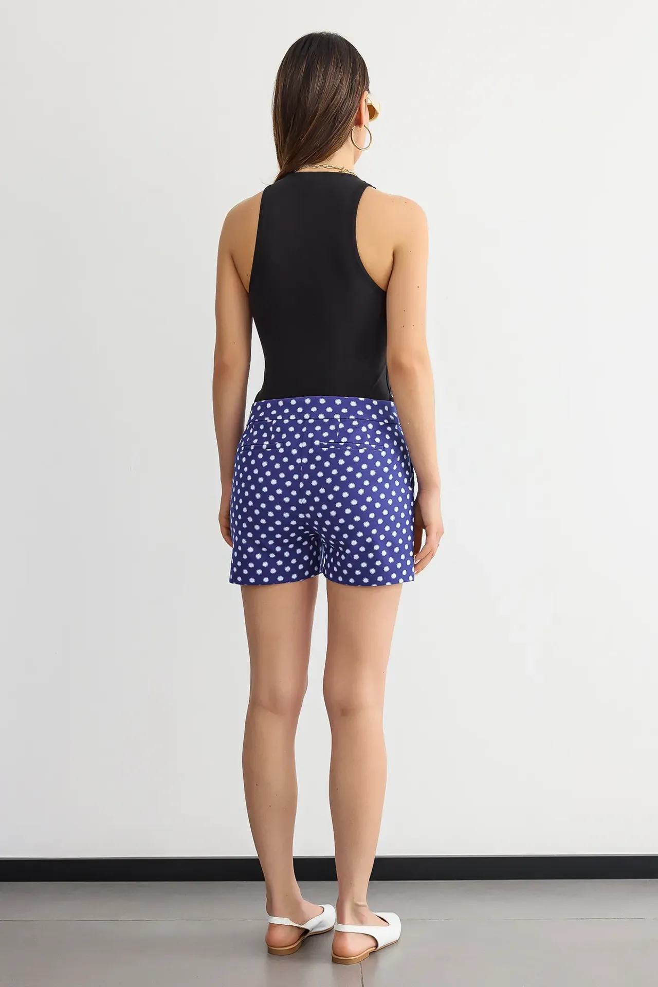 Checked High-Waist Elastic Waist Shorts