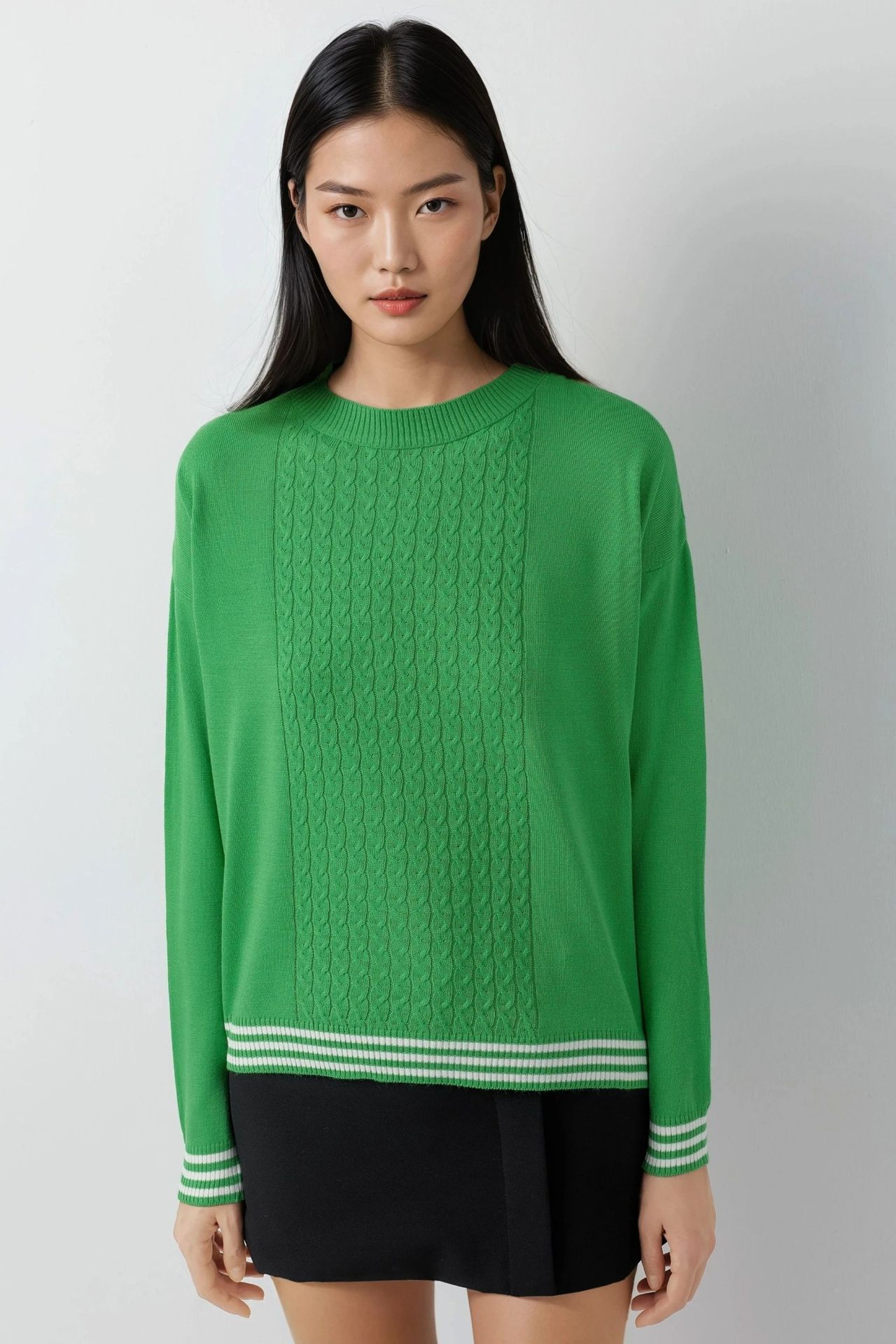 MY FASHION Crew Neck Sweater with Hair Braid Pattern 6