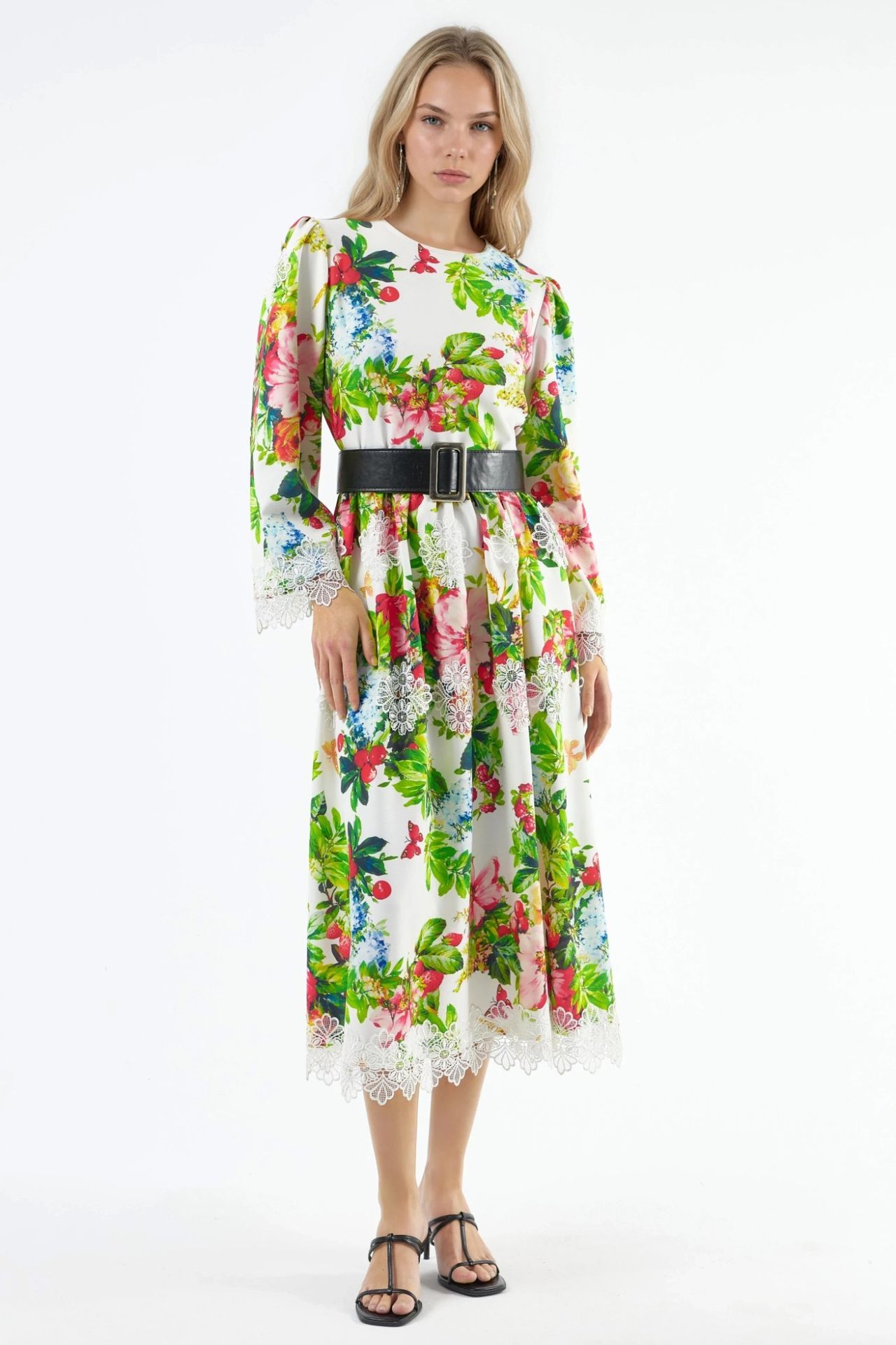 MSN Floral Belted A-Line Midi Dress 3