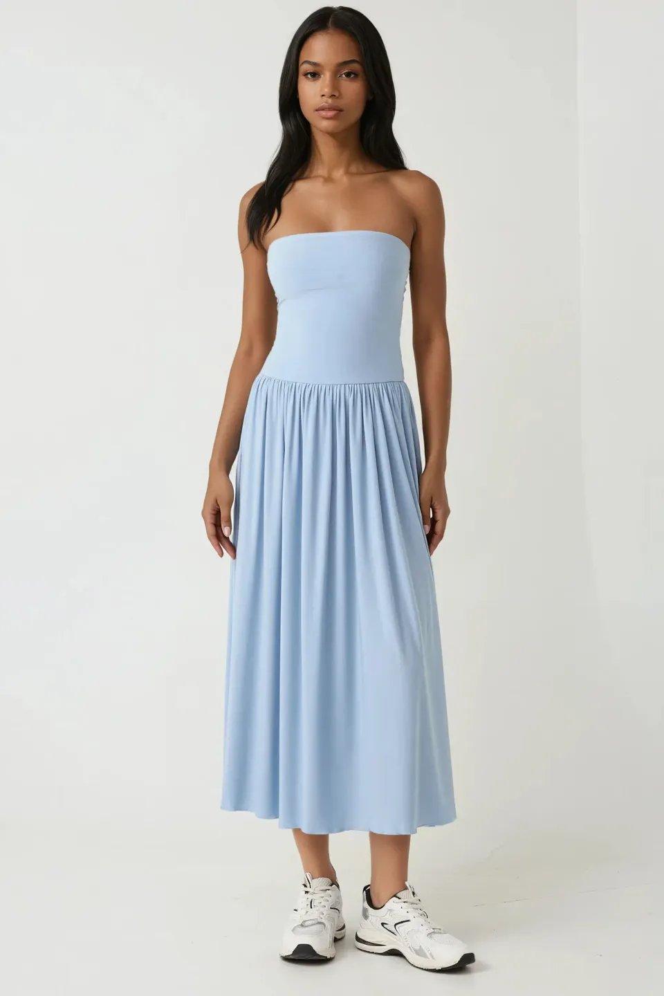 2-in-1 Midi Elastic Strapless Dress/Skirt