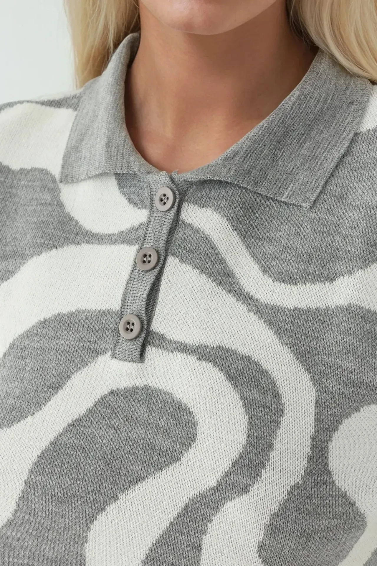 Polo Collar Jacquard Knit Sweater 4
