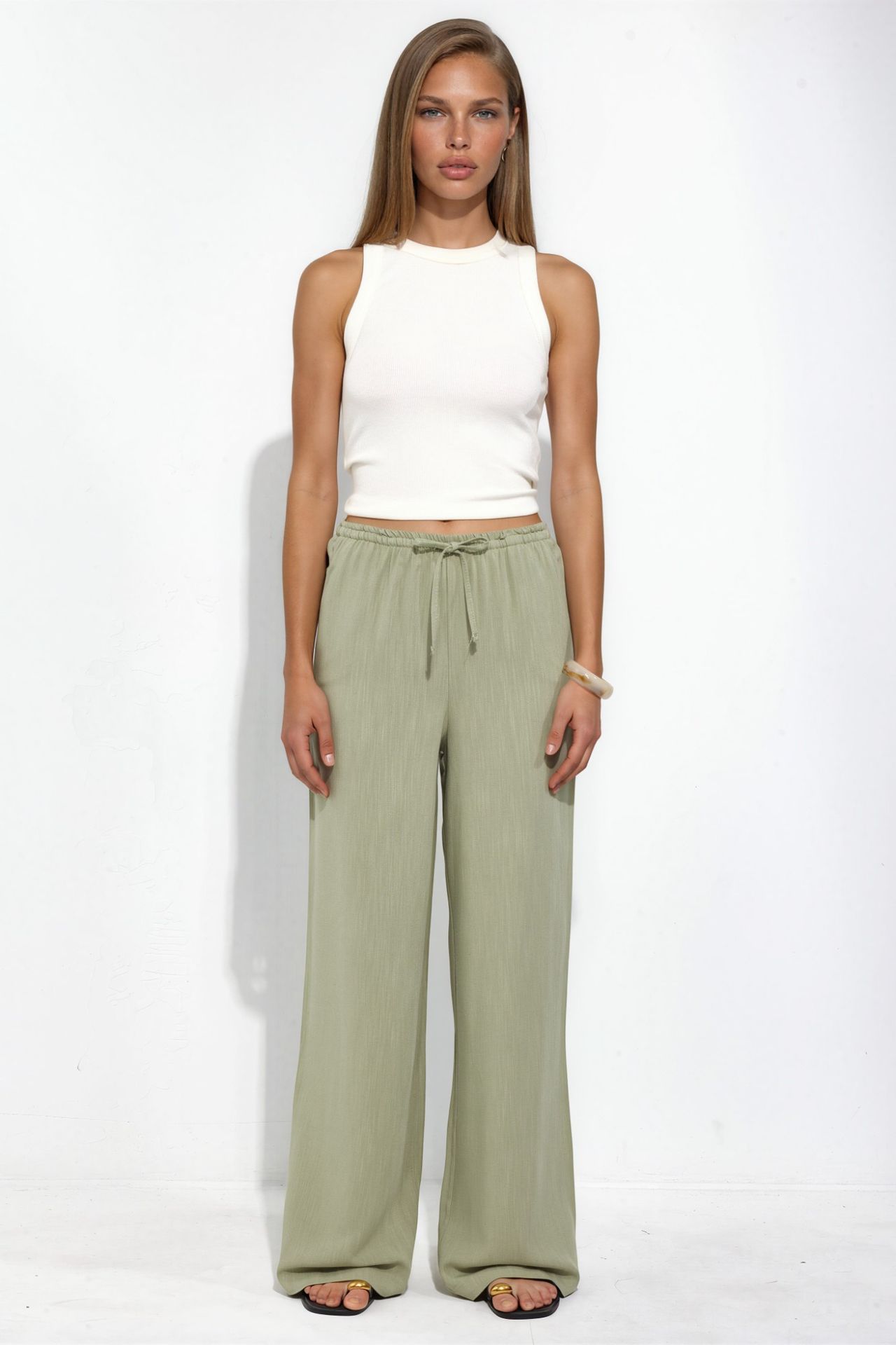 Viscose-Linen Blended Wide Leg Pants 6