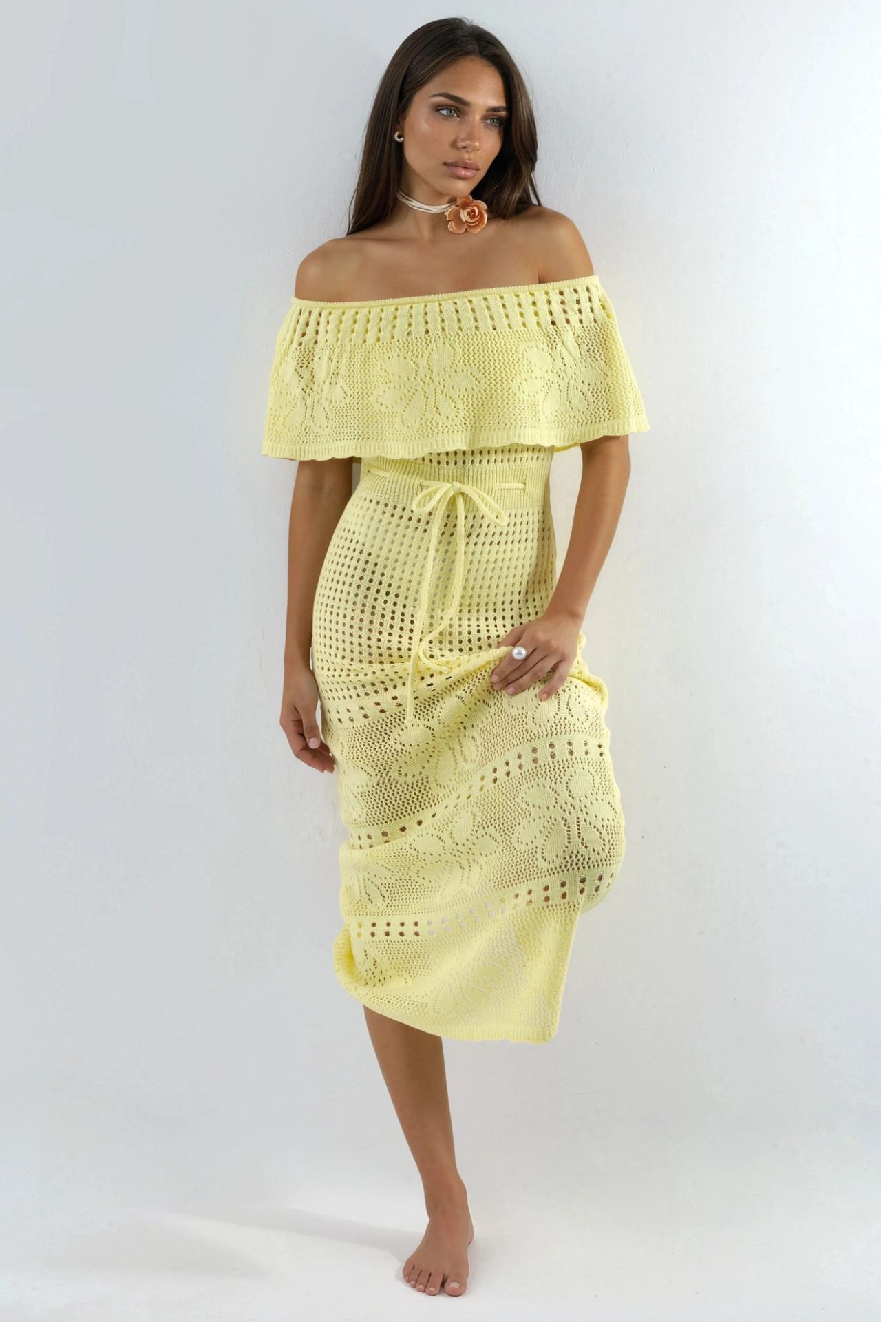 Knit Maxi Bardot Neck Beach Dress 5