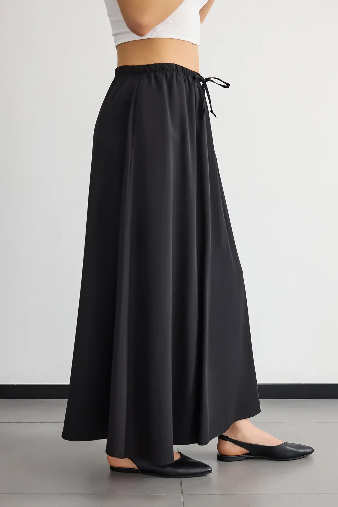 Mid-Rise Maxi Skirt with Drawstring