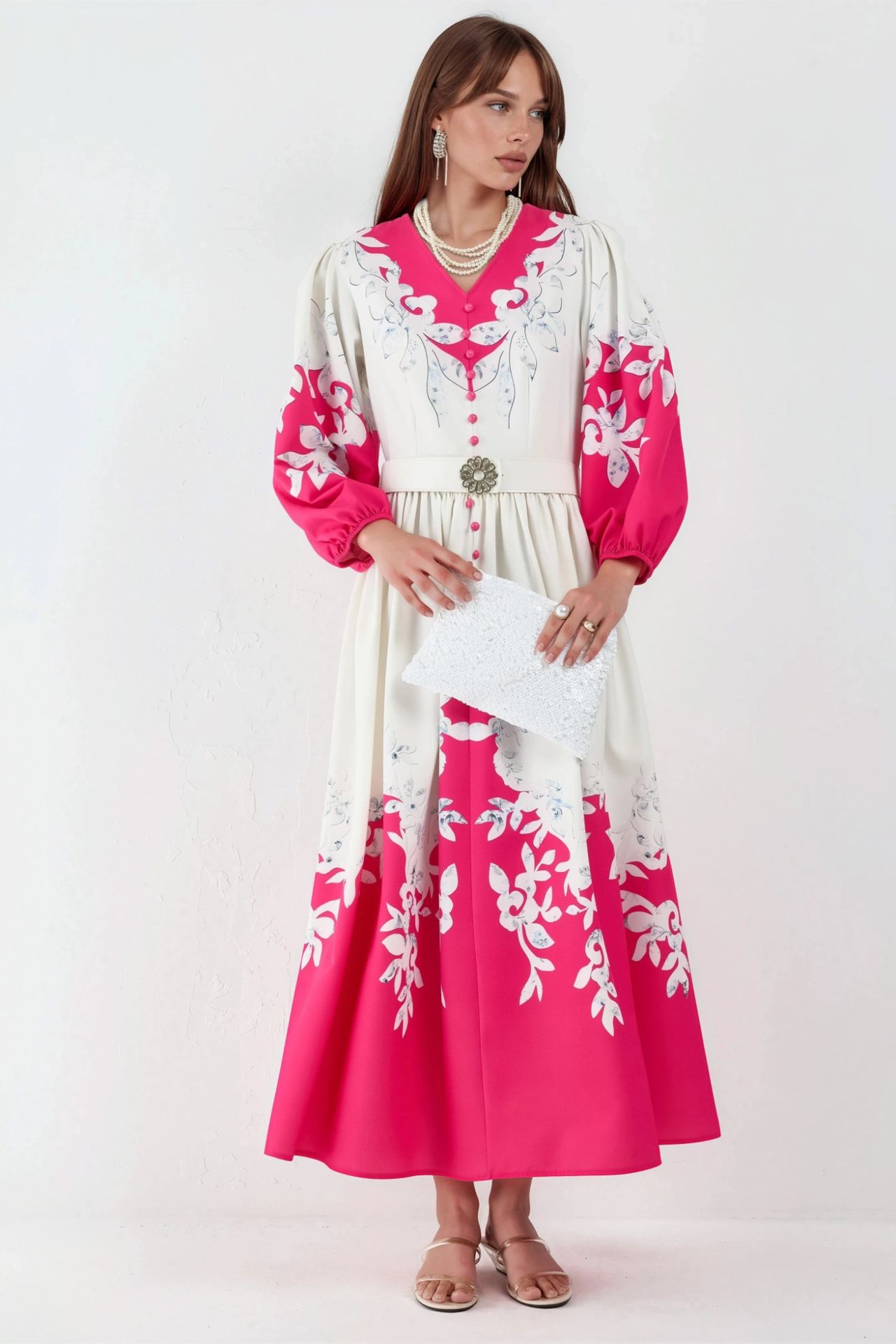 MSN Floral Maxi Dress with V-Neck and Button Detail